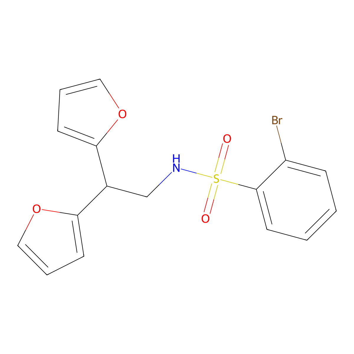 2-bromo-N-(2,2-di(furan-2-yl)ethyl)benzenesulfonamide molecular structure, CAS 2309797-25-7