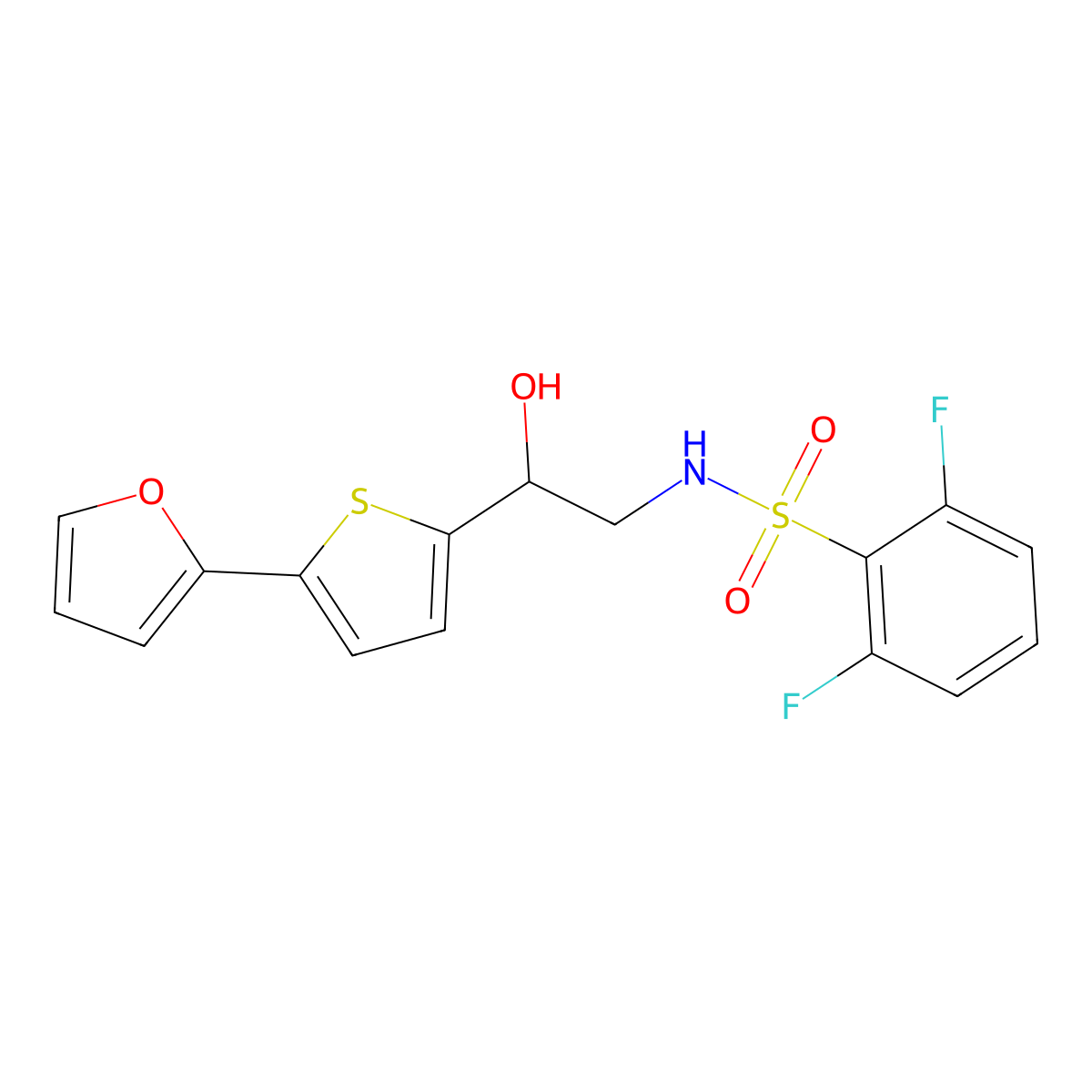 2,6-difluoro-N-{2-[5-(furan-2-yl)thiophen-2-yl]-2-hydroxyethyl}benzene-1-sulfonamide molecular structure, CAS 2309797-31-5