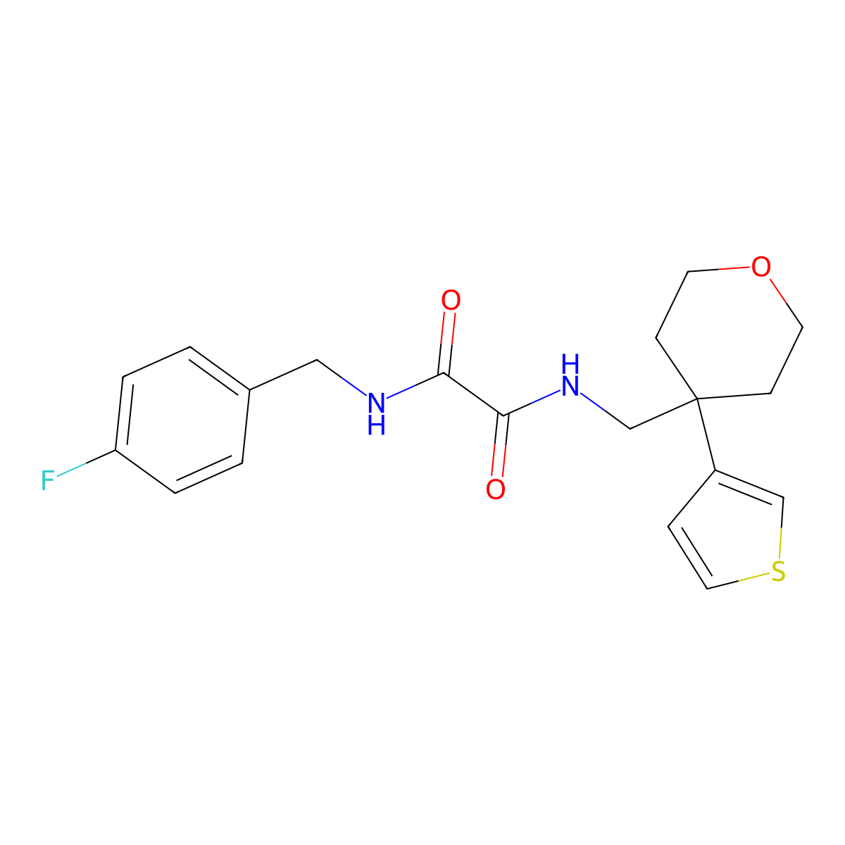 N'-[(4-fluorophenyl)methyl]-N-{[4-(thiophen-3-yl)oxan-4-yl]methyl}ethanediamide molecular structure, CAS 2309797-71-3