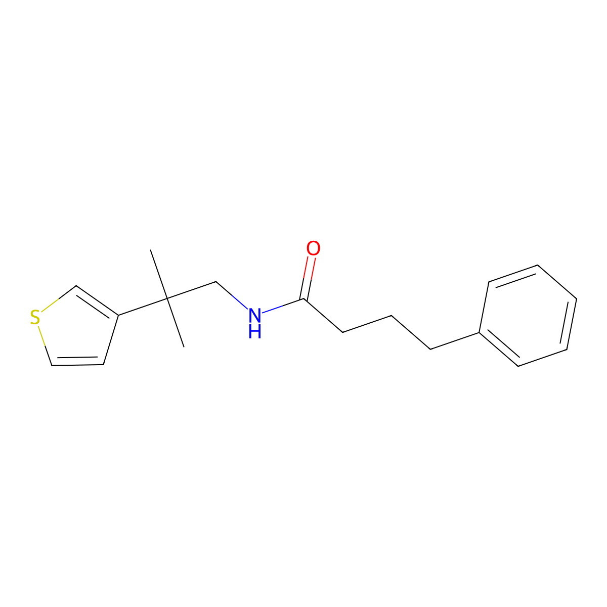 N-(2-methyl-2-(thiophen-3-yl)propyl)-4-phenylbutanamide molecular structure, CAS 2309797-79-1