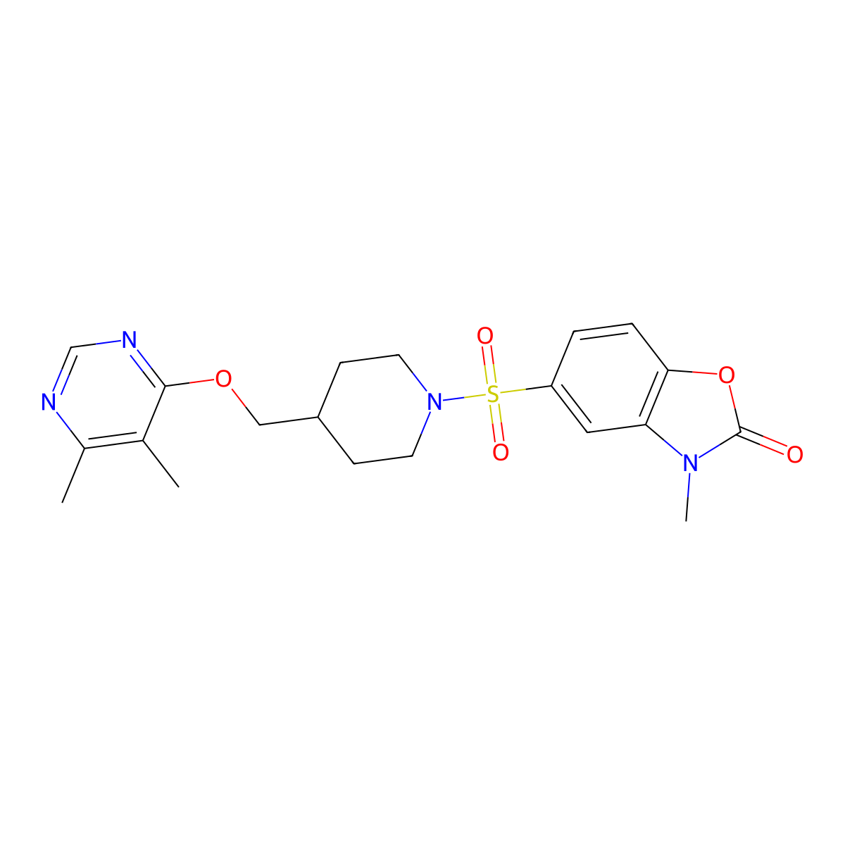5-[(4-{[(5,6-Dimethylpyrimidin-4-yl)oxy]methyl}piperidin-1-yl)sulfonyl]-3-methyl-2,3-dihydro-1,3-benzoxazol-2-one molecular structure, CAS 2309797-94-0