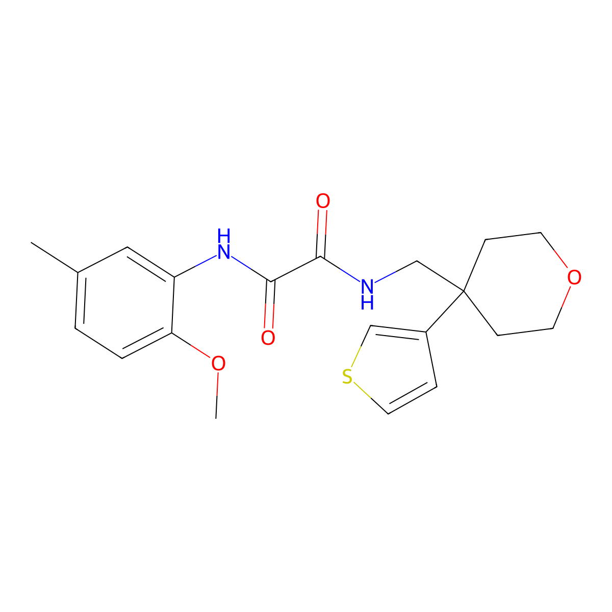 N-(2-methoxy-5-methylphenyl)-N'-{[4-(thiophen-3-yl)oxan-4-yl]methyl}ethanediamide molecular structure, CAS 2309798-02-3