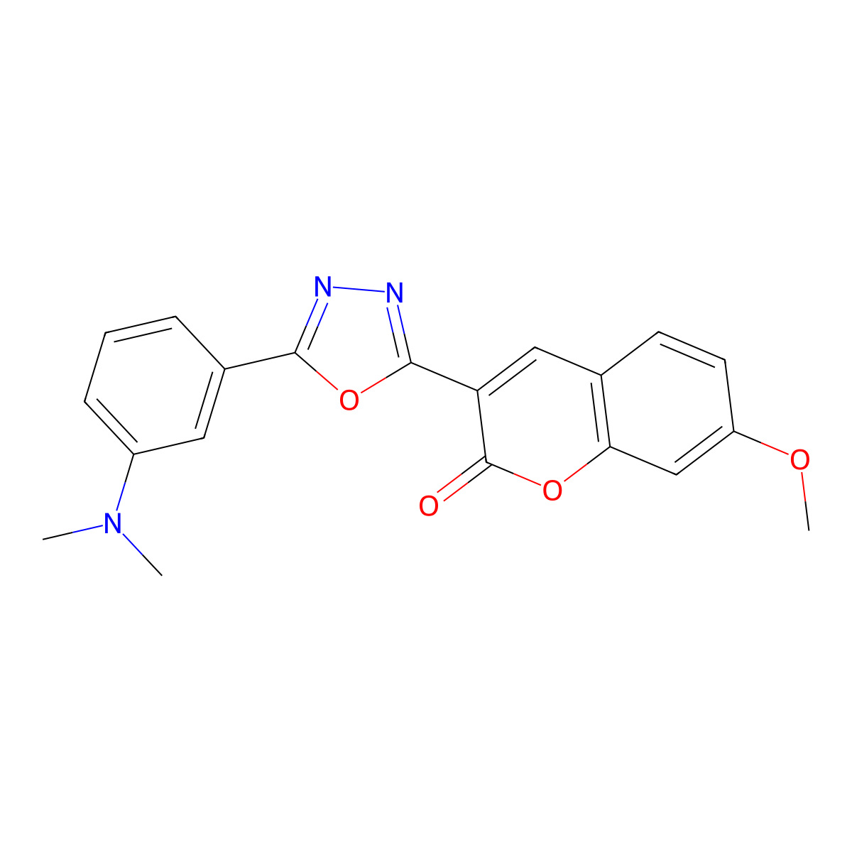 3-{5-[3-(dimethylamino)phenyl]-1,3,4-oxadiazol-2-yl}-7-methoxy-2H-chromen-2-one molecular structure, CAS 2309798-34-1