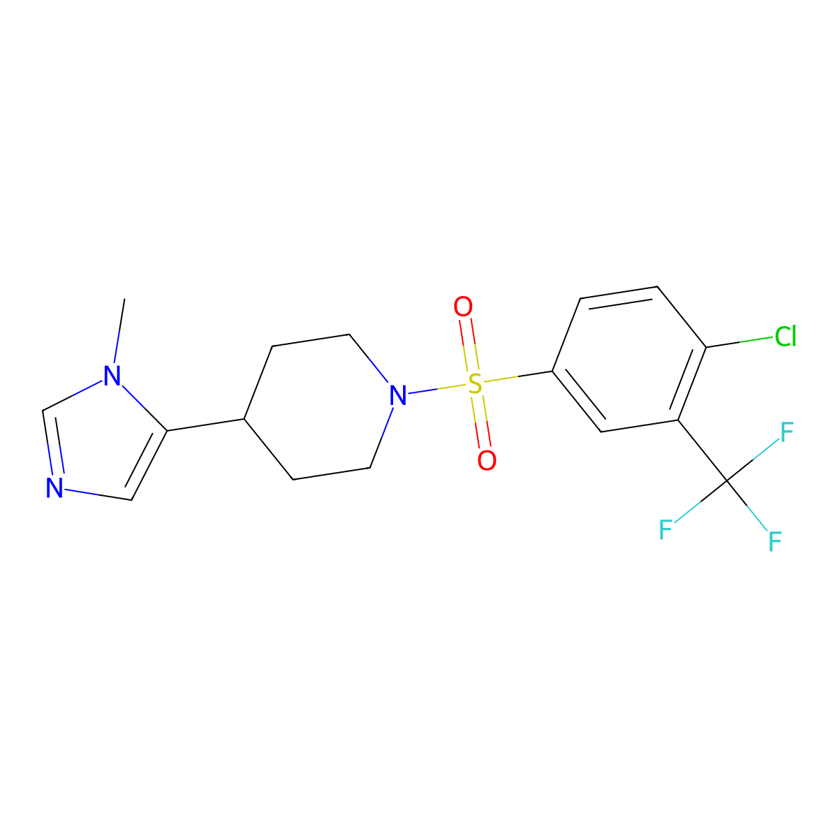 1-[4-chloro-3-(trifluoromethyl)benzenesulfonyl]-4-(1-methyl-1H-imidazol-5-yl)piperidine molecular structure, CAS 2309798-49-8