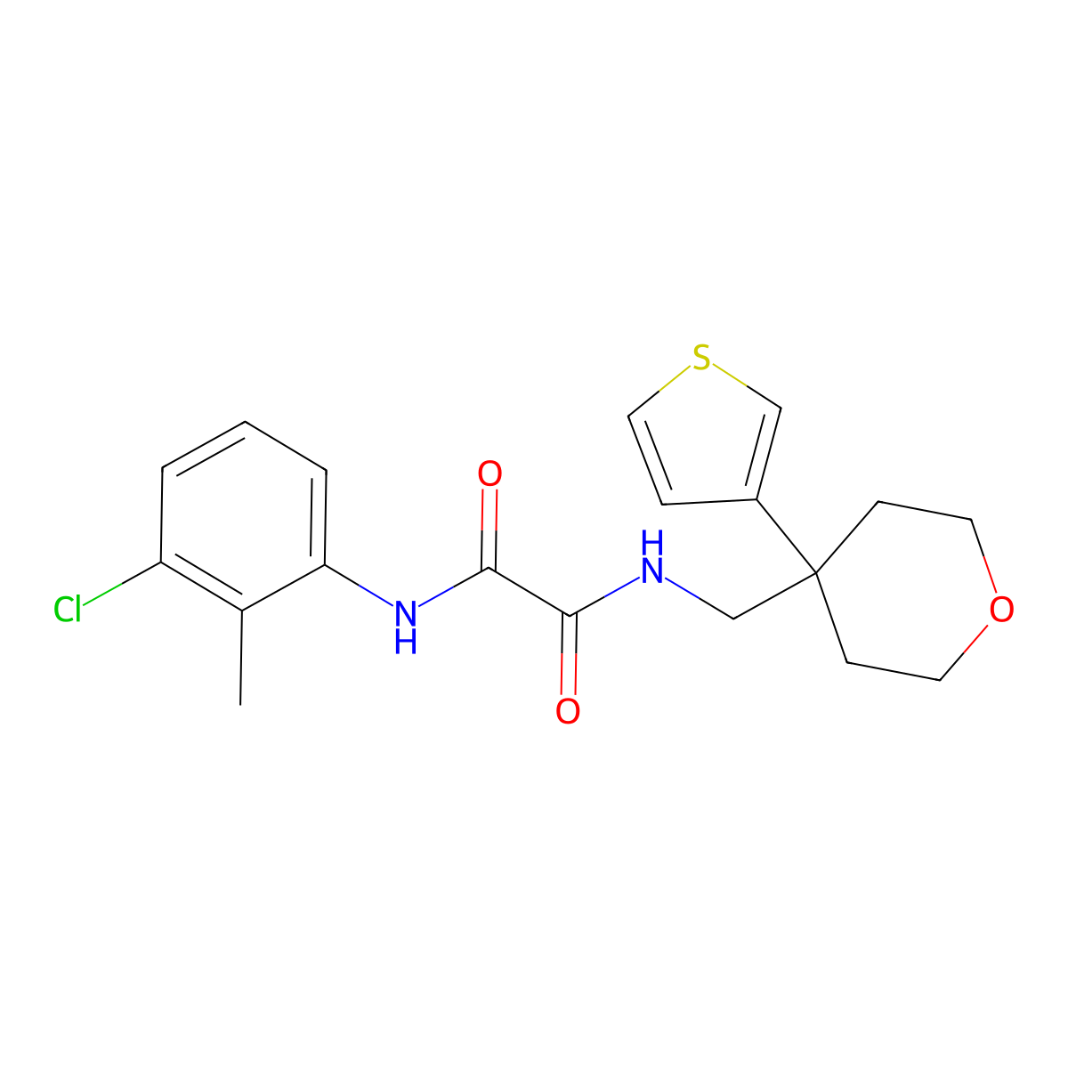 N-(3-chloro-2-methylphenyl)-N'-{[4-(thiophen-3-yl)oxan-4-yl]methyl}ethanediamide molecular structure, CAS 2309798-76-1