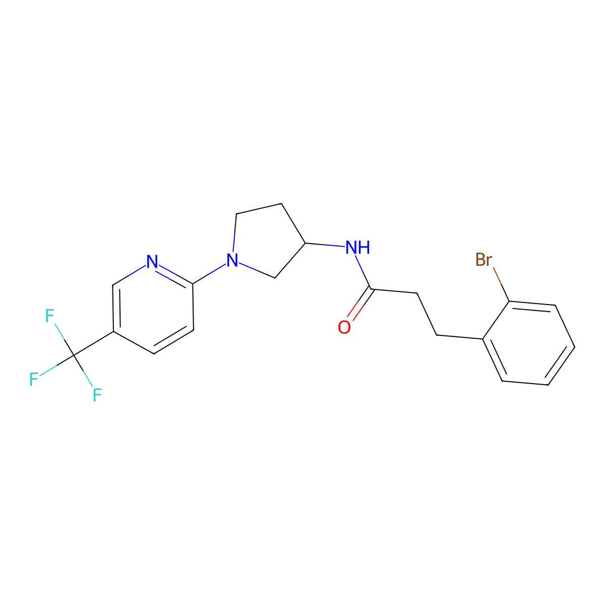 3-(2-bromophenyl)-N-{1-[5-(trifluoromethyl)pyridin-2-yl]pyrrolidin-3-yl}propanamide molecular structure, CAS 2309799-10-6