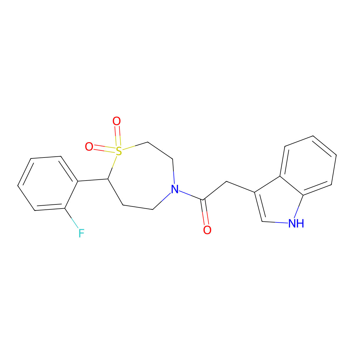 7-(2-fluorophenyl)-4-[2-(1H-indol-3-yl)acetyl]-1lambda6,4-thiazepane-1,1-dione molecular structure, CAS 2309799-15-1