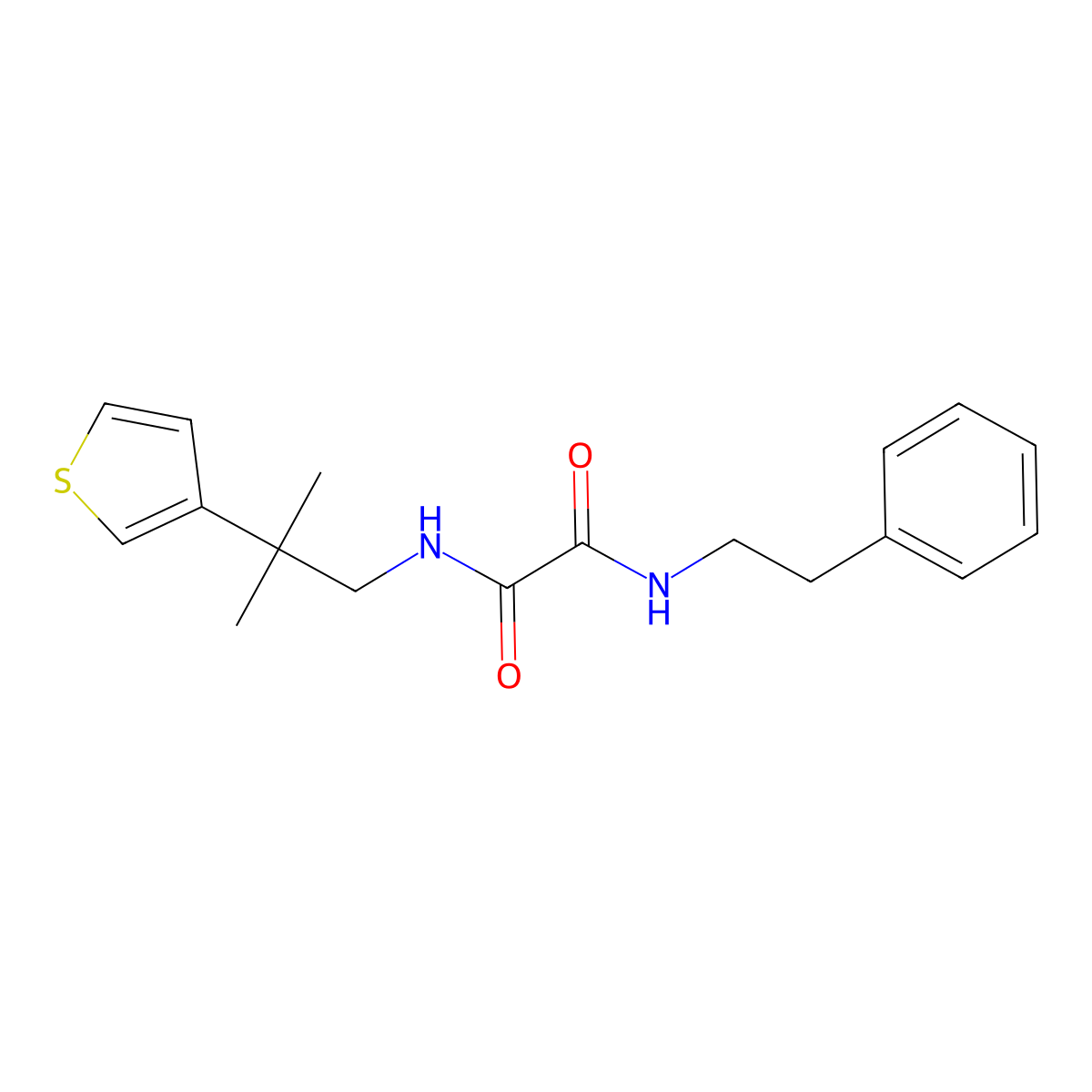 N1-(2-methyl-2-(thiophen-3-yl)propyl)-N2-phenethyloxalamide molecular structure, CAS 2309799-22-0