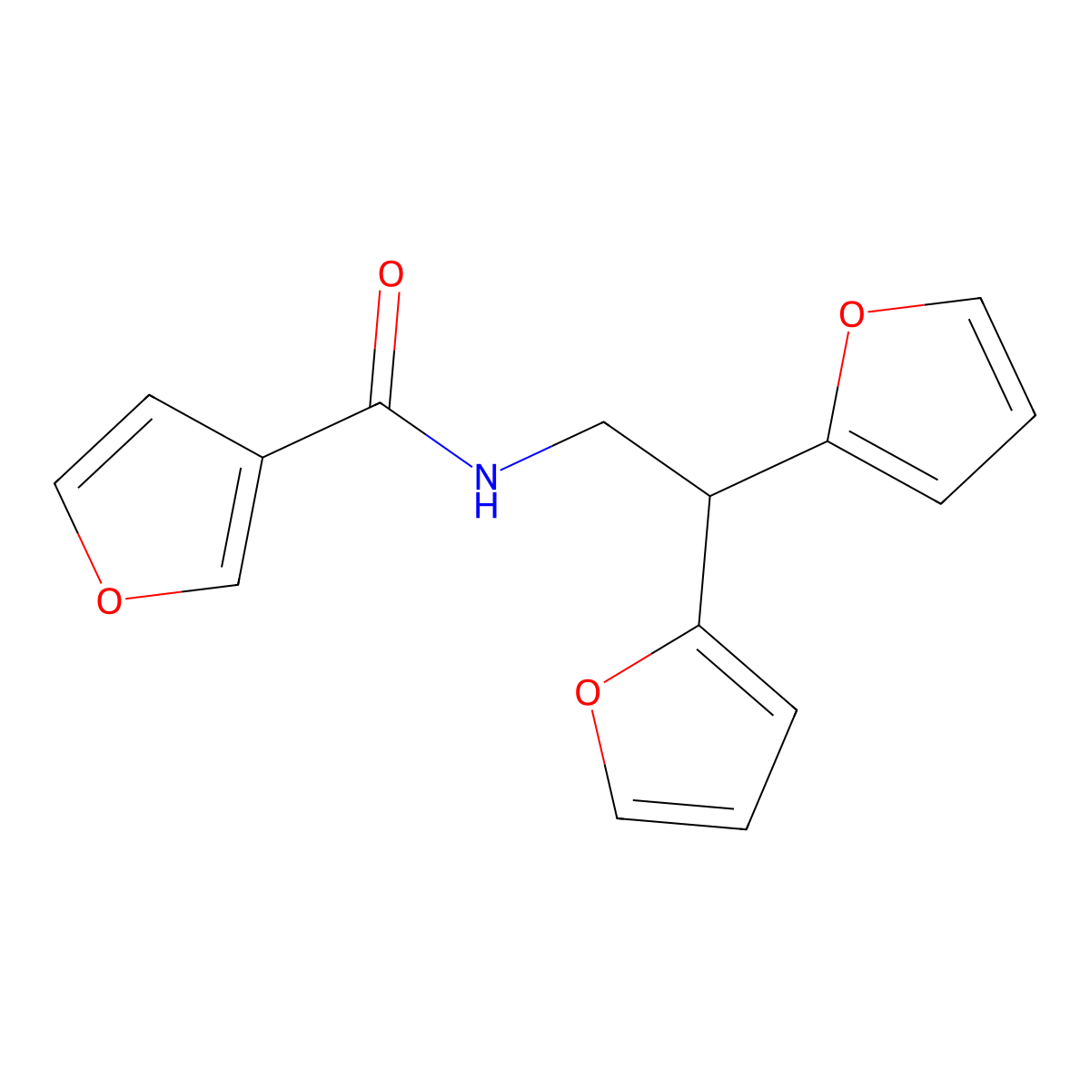 N-[2,2-bis(furan-2-yl)ethyl]furan-3-carboxamide molecular structure, CAS 2309799-40-2