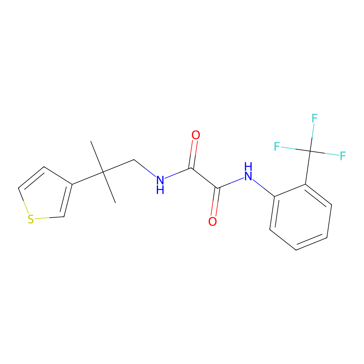 N-[2-methyl-2-(thiophen-3-yl)propyl]-N'-[2-(trifluoromethyl)phenyl]ethanediamide molecular structure, CAS 2309799-48-0