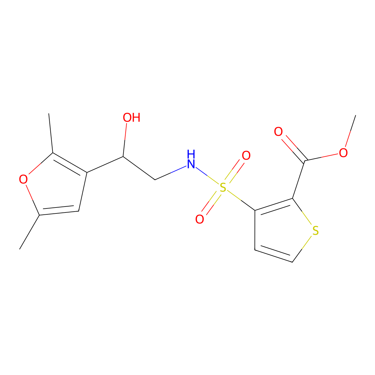 Methyl 3-{[2-(2,5-dimethylfuran-3-yl)-2-hydroxyethyl]sulfamoyl}thiophene-2-carboxylate molecular structure, CAS 2309799-99-1