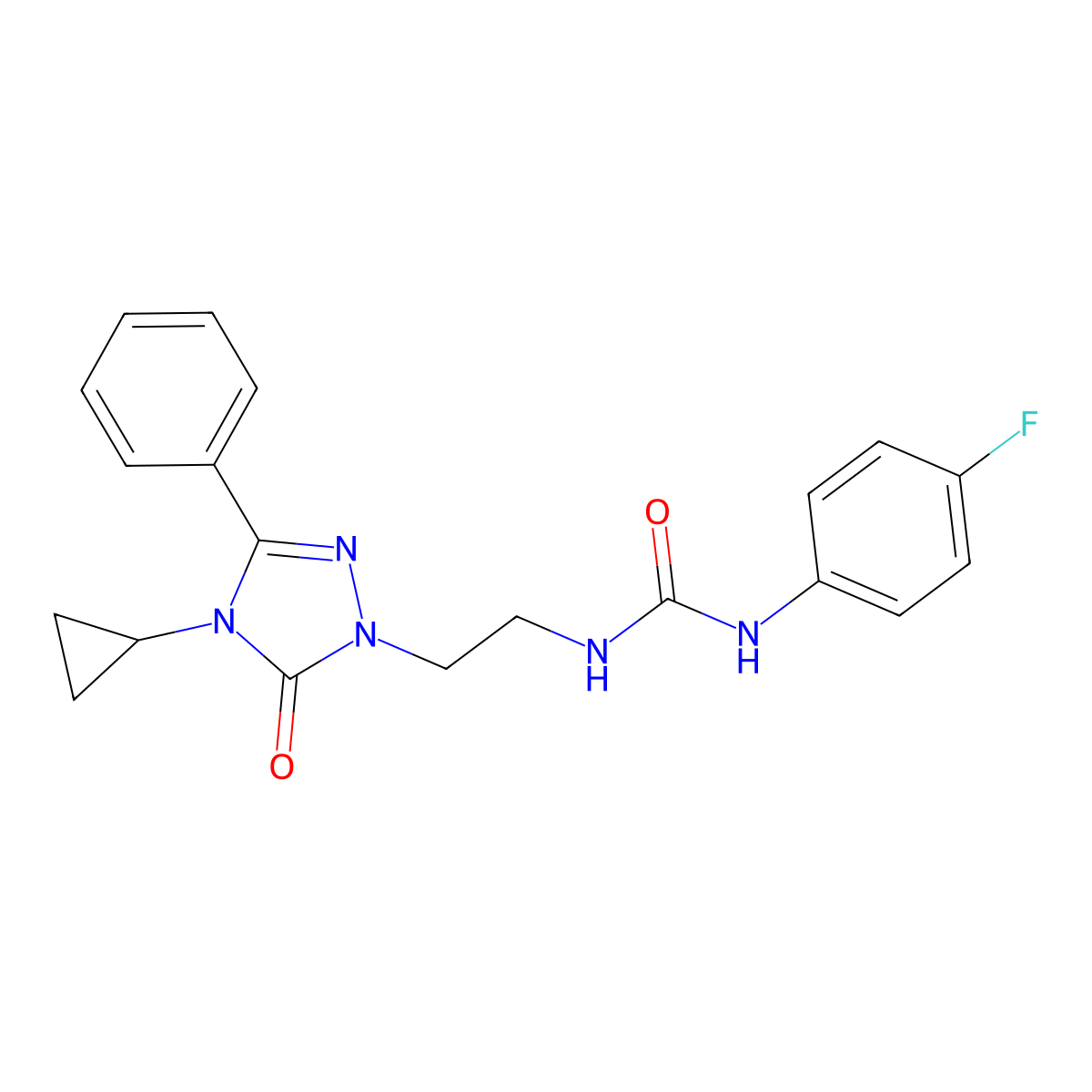1-(2-(4-cyclopropyl-5-oxo-3-phenyl-4,5-dihydro-1H-1,2,4-triazol-1-yl)ethyl)-3-(4-fluorophenyl)urea molecular structure, CAS 2309800-07-3
