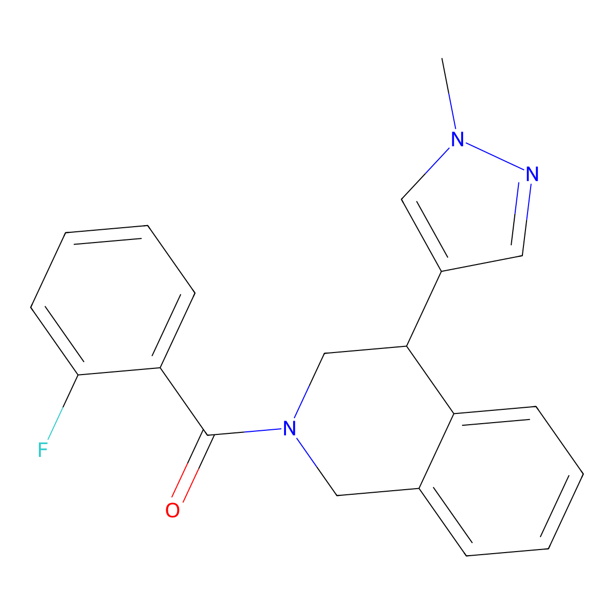(2-fluorophenyl)(4-(1-methyl-1H-pyrazol-4-yl)-3,4-dihydroisoquinolin-2(1H)-yl)methanone molecular structure, CAS 2309800-24-4