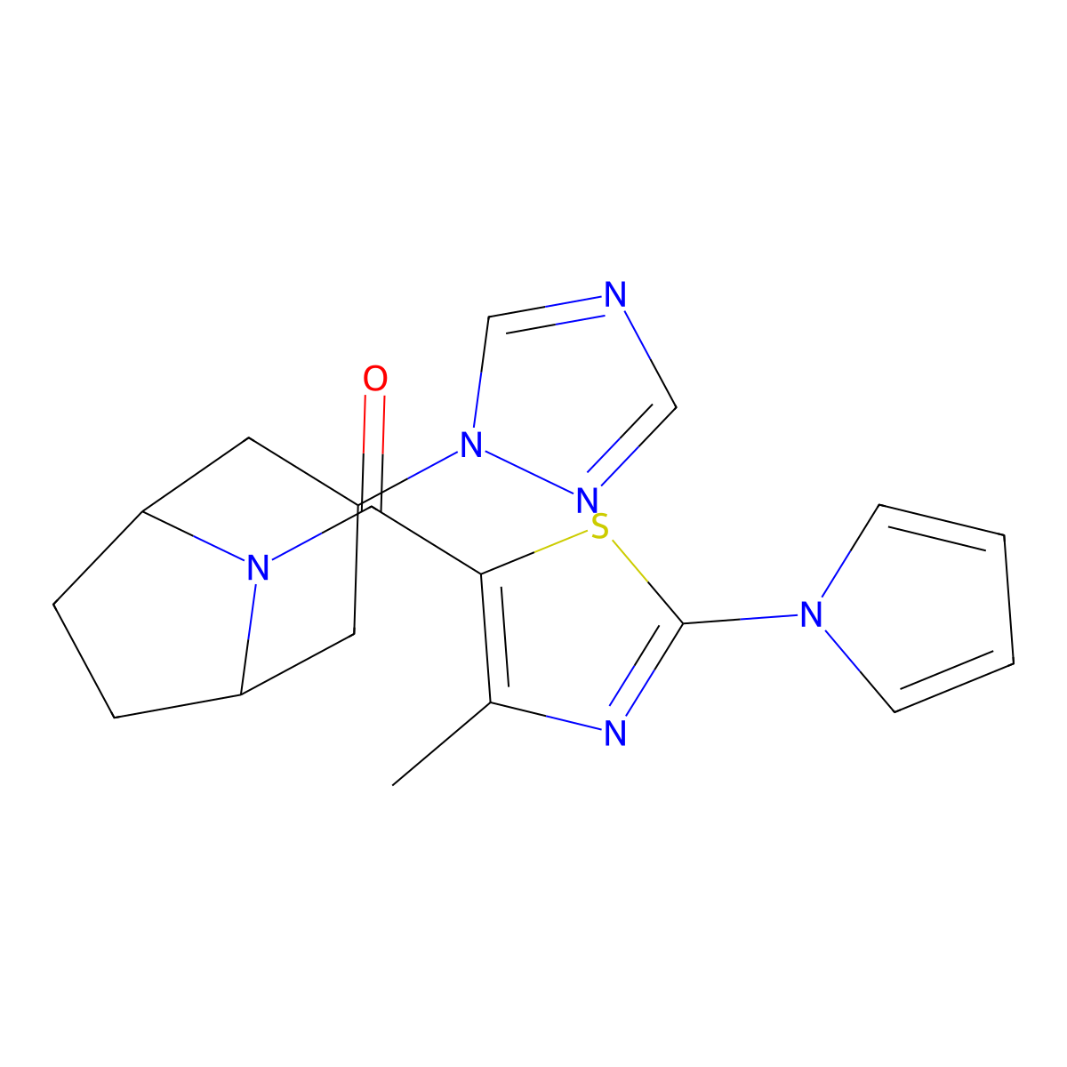 8-[4-methyl-2-(1H-pyrrol-1-yl)-1,3-thiazole-5-carbonyl]-3-(1H-1,2,4-triazol-1-yl)-8-azabicyclo[3.2.1]octane molecular structure, CAS 2309800-53-9