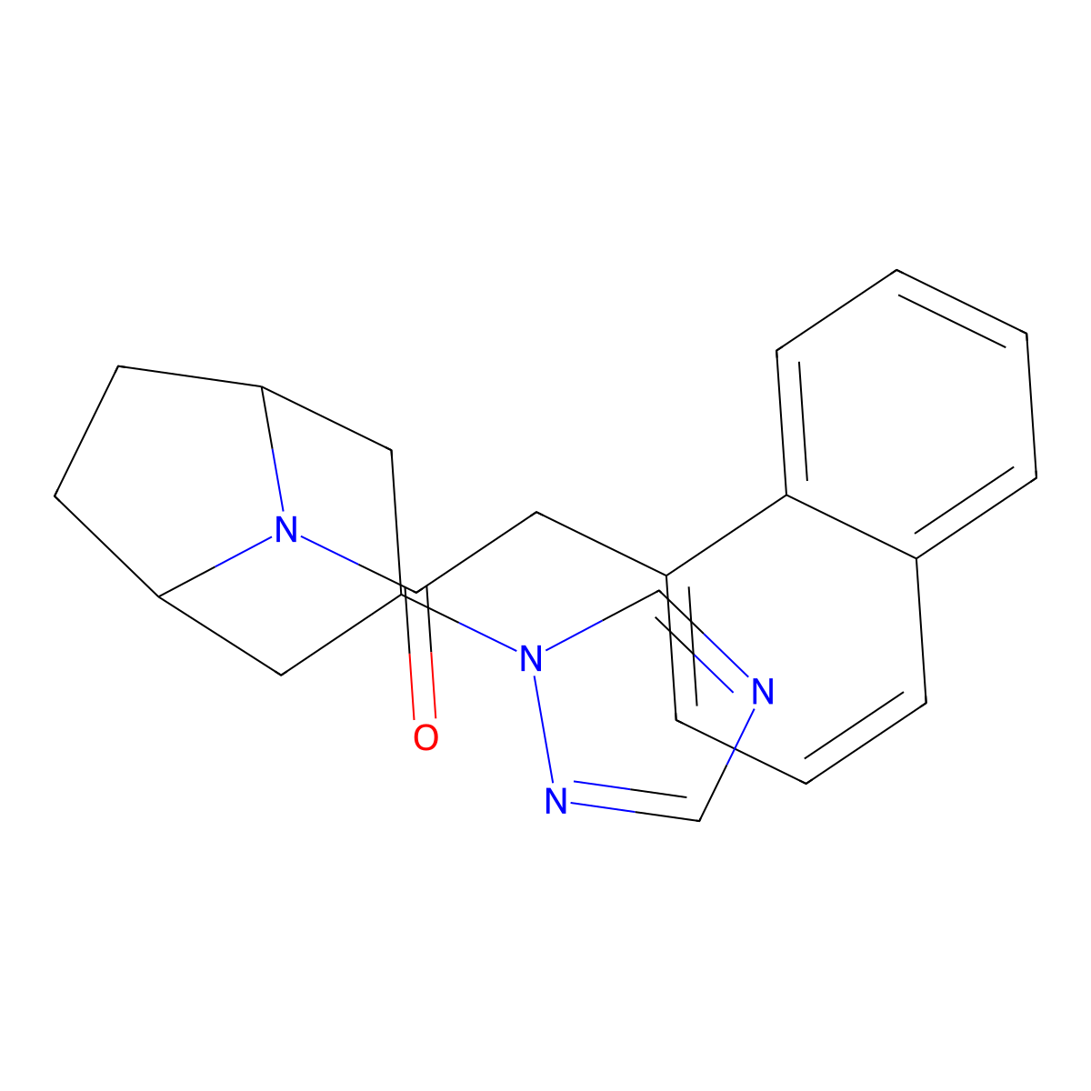 2-(naphthalen-1-yl)-1-[3-(1H-1,2,4-triazol-1-yl)-8-azabicyclo[3.2.1]octan-8-yl]ethan-1-one molecular structure, CAS 2309800-77-7