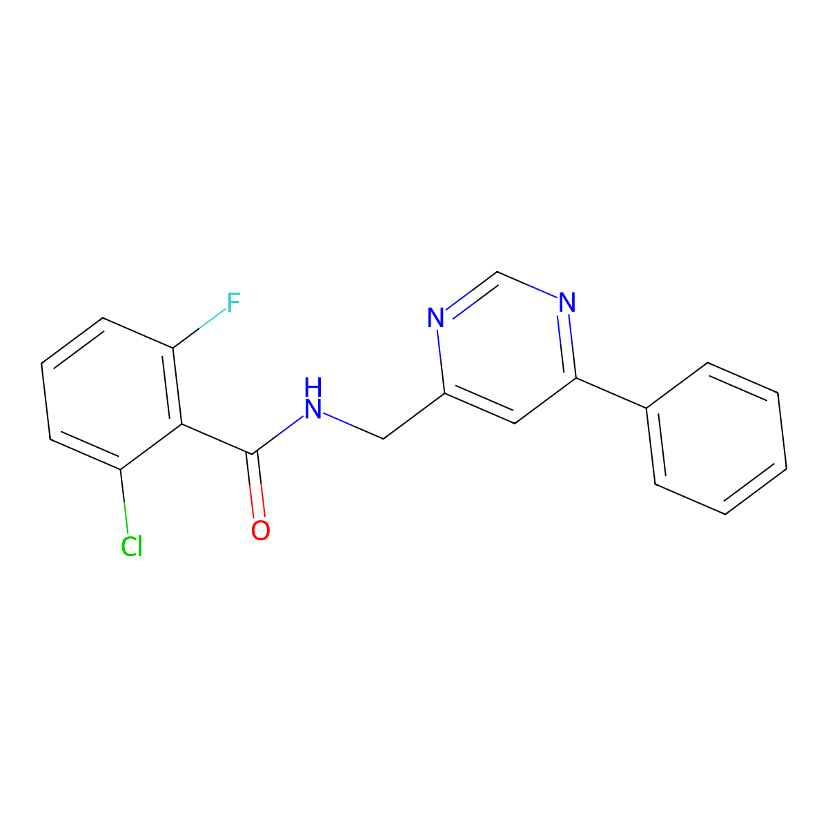 2-chloro-6-fluoro-N-[(6-phenylpyrimidin-4-yl)methyl]benzamide molecular structure, CAS 2309801-01-0