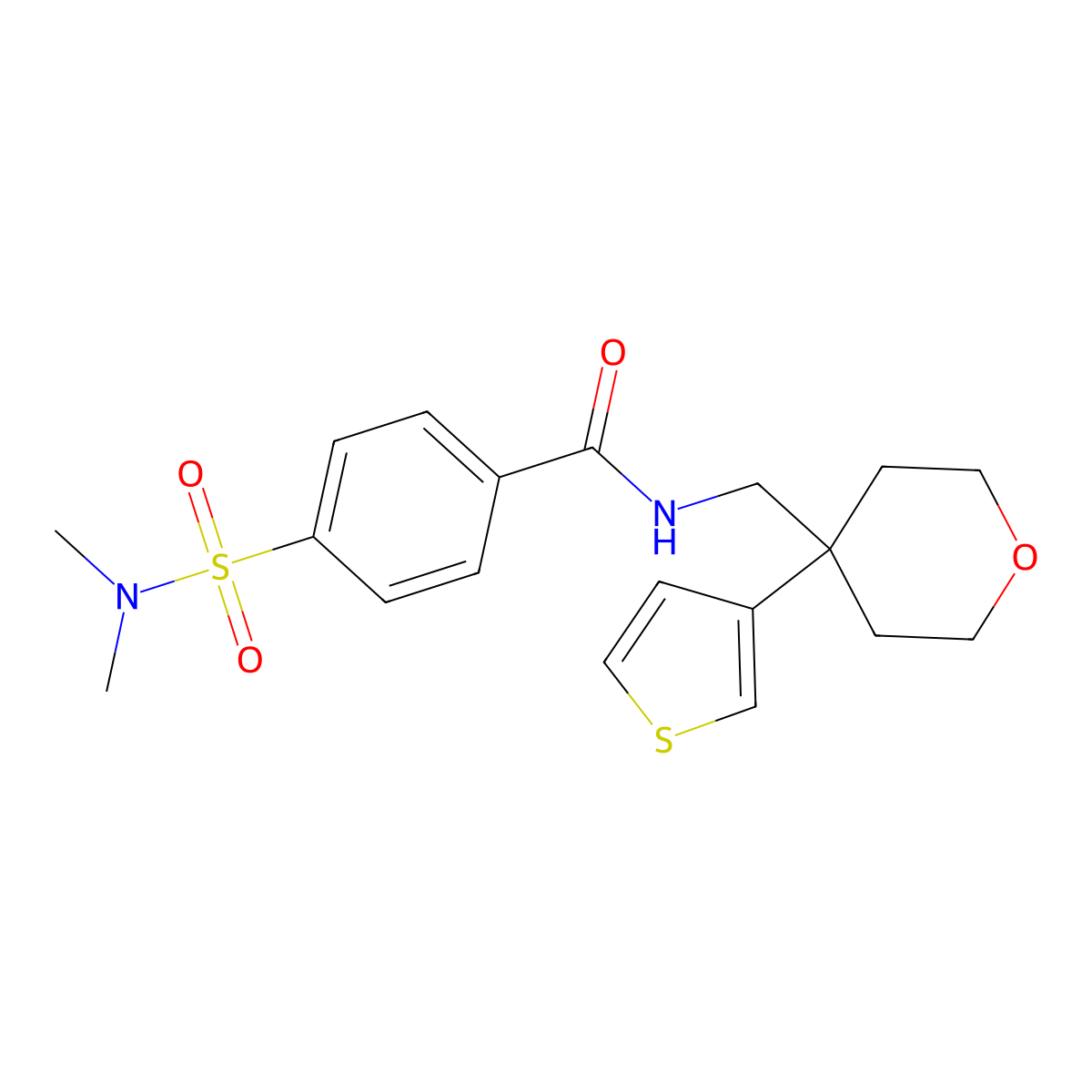 4-(dimethylsulfamoyl)-N-{[4-(thiophen-3-yl)oxan-4-yl]methyl}benzamide molecular structure, CAS 2309801-06-5
