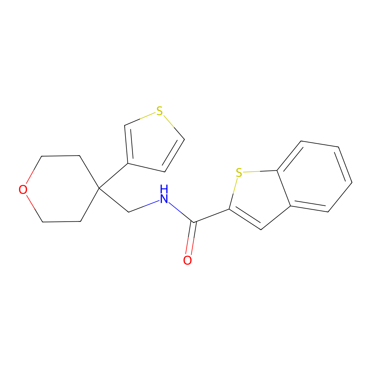 N-{[4-(thiophen-3-yl)oxan-4-yl]methyl}-1-benzothiophene-2-carboxamide molecular structure, CAS 2309801-46-3