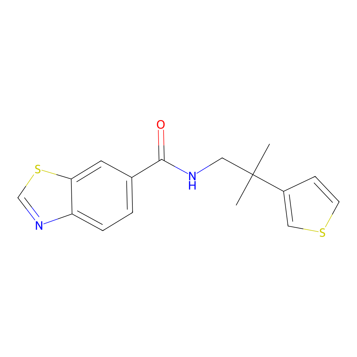 N-(2-methyl-2-(thiophen-3-yl)propyl)benzo[d]thiazole-6-carboxamide molecular structure, CAS 2309801-74-7