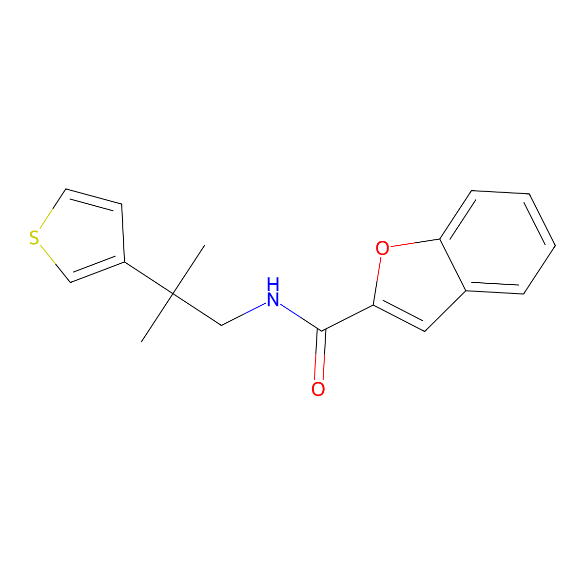 N-(2-methyl-2-(thiophen-3-yl)propyl)benzofuran-2-carboxamide molecular structure, CAS 2309802-05-7