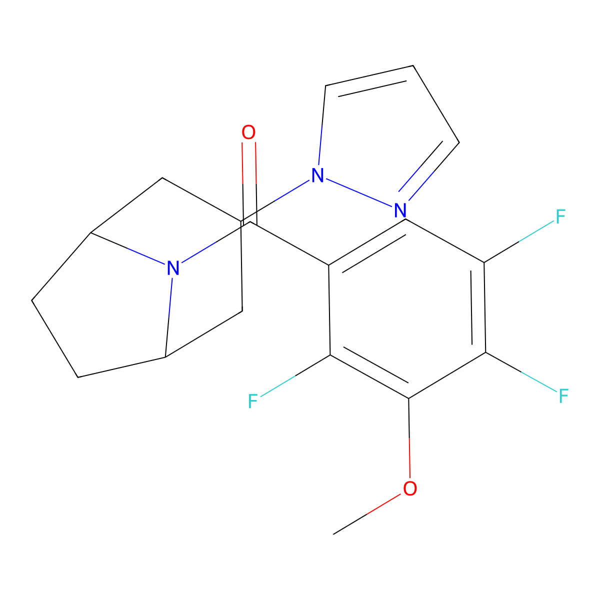 3-(1H-pyrazol-1-yl)-8-(2,4,5-trifluoro-3-methoxybenzoyl)-8-azabicyclo[3.2.1]octane molecular structure, CAS 2309802-12-6