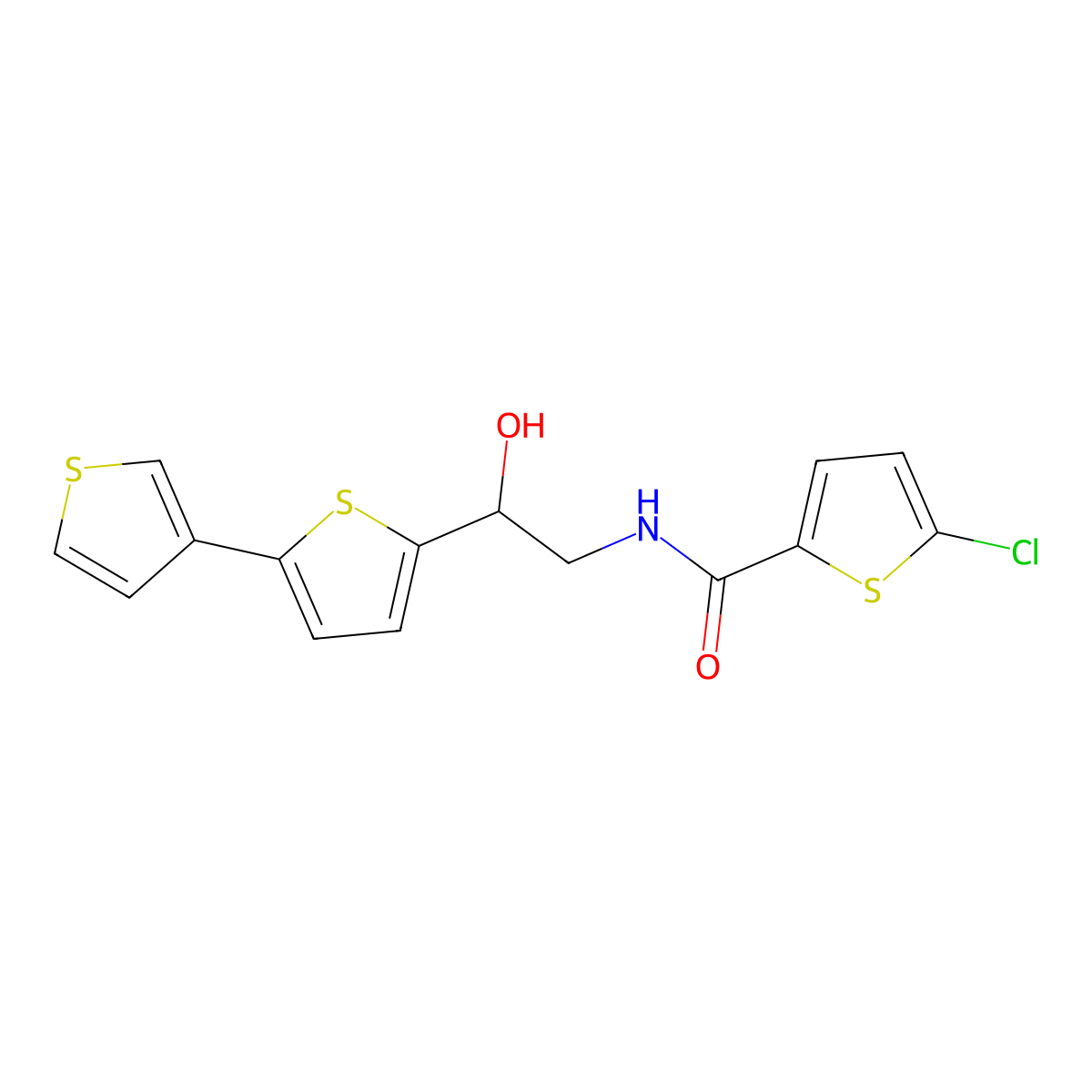 N-(2-{[2,3'-bithiophene]-5-yl}-2-hydroxyethyl)-5-chlorothiophene-2-carboxamide molecular structure, CAS 2309802-18-2
