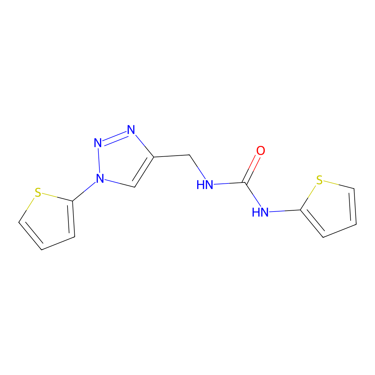 1-(thiophen-2-yl)-3-((1-(thiophen-2-yl)-1H-1,2,3-triazol-4-yl)methyl)urea molecular structure, CAS 2309802-24-0