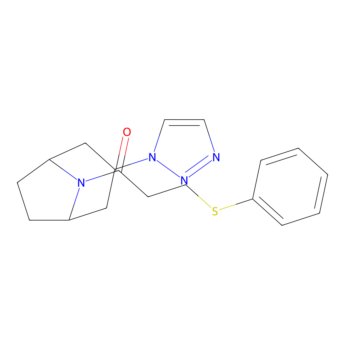 3-(phenylsulfanyl)-1-[3-(1H-1,2,3-triazol-1-yl)-8-azabicyclo[3.2.1]octan-8-yl]propan-1-one molecular structure, CAS 2309802-63-7