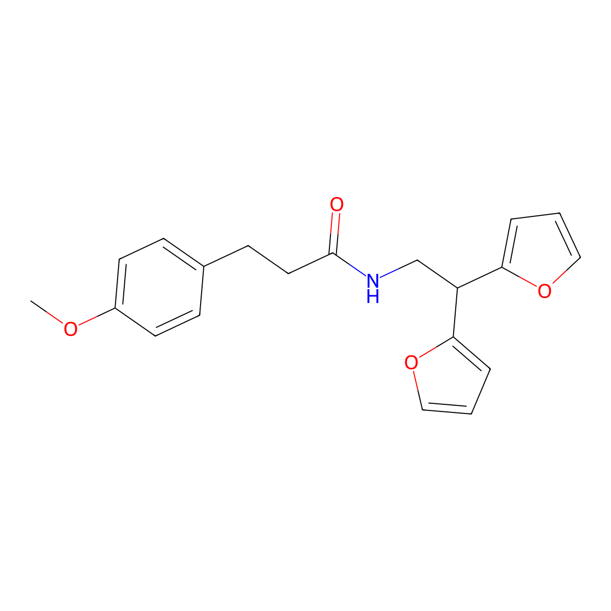 N-[2,2-bis(furan-2-yl)ethyl]-3-(4-methoxyphenyl)propanamide molecular structure, CAS 2309802-67-1