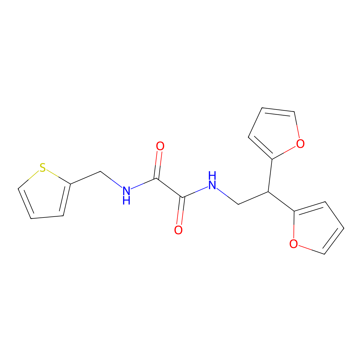 N-[2,2-bis(furan-2-yl)ethyl]-N'-[(thiophen-2-yl)methyl]ethanediamide molecular structure, CAS 2309802-75-1