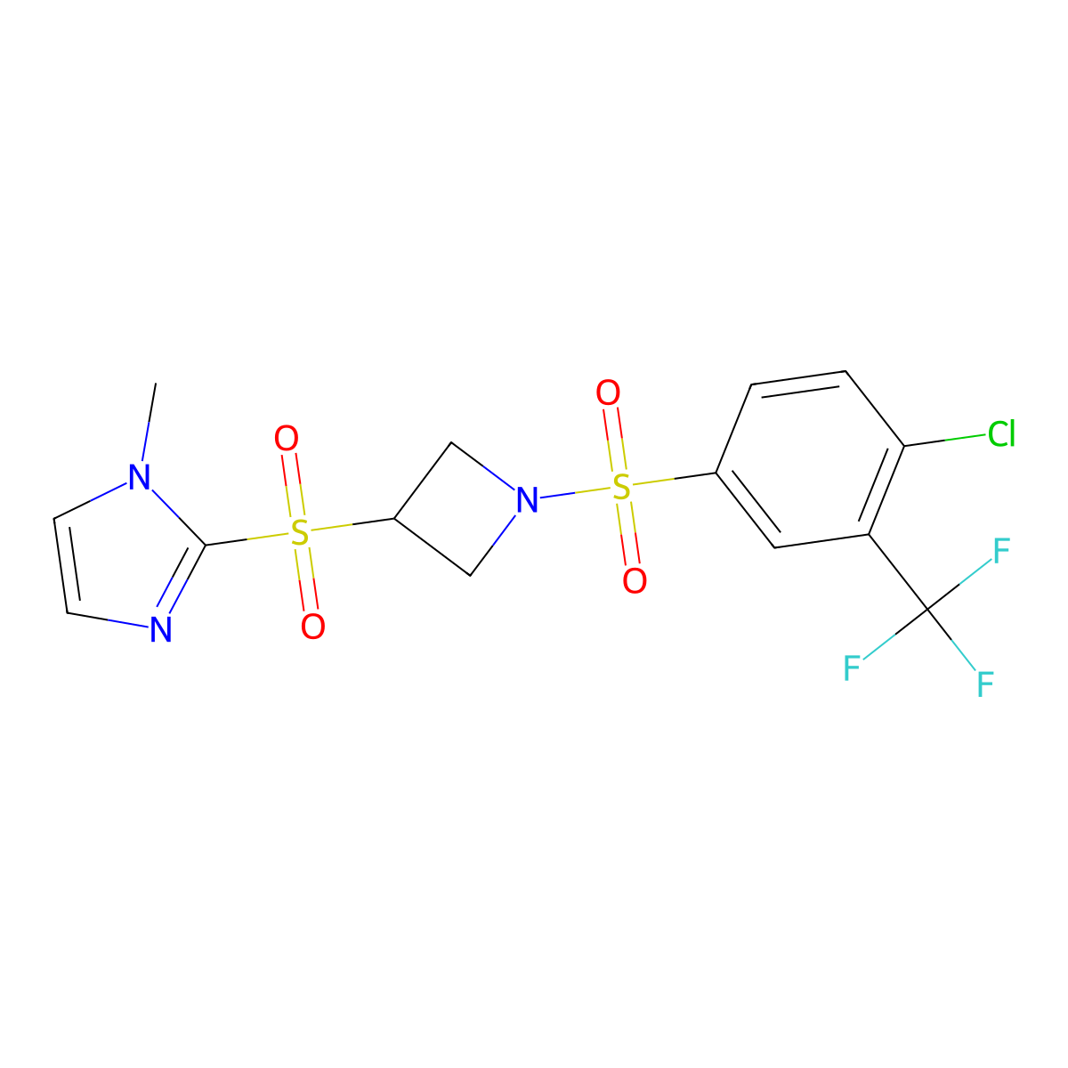 2-((1-((4-chloro-3-(trifluoromethyl)phenyl)sulfonyl)azetidin-3-yl)sulfonyl)-1-methyl-1H-imidazole molecular structure, CAS 2309802-77-3