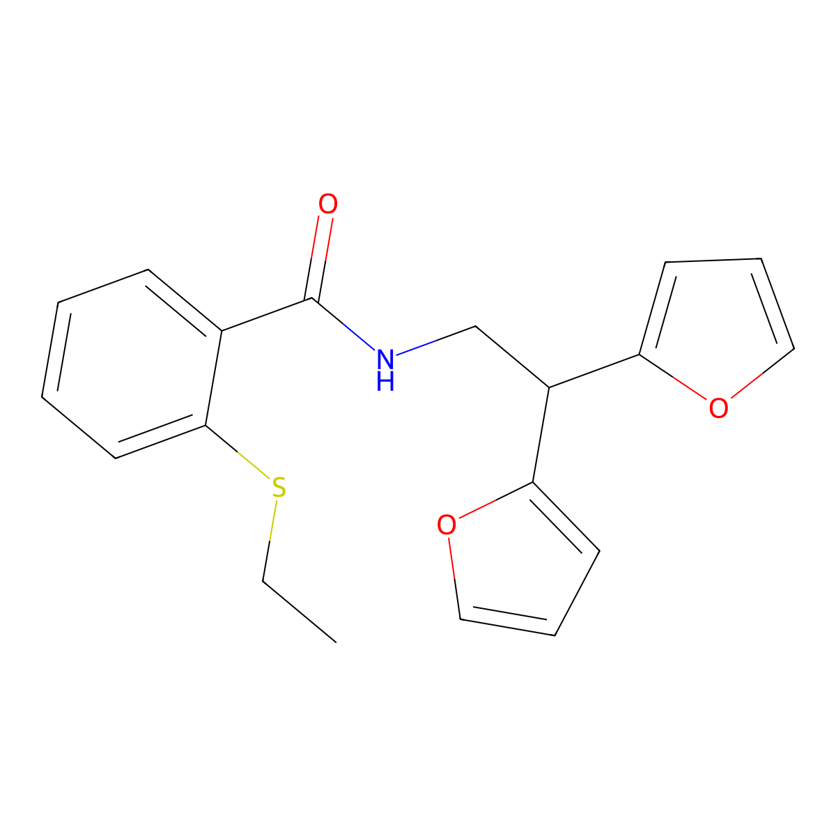 N-(2,2-di(furan-2-yl)ethyl)-2-(ethylthio)benzamide molecular structure, CAS 2309802-85-3