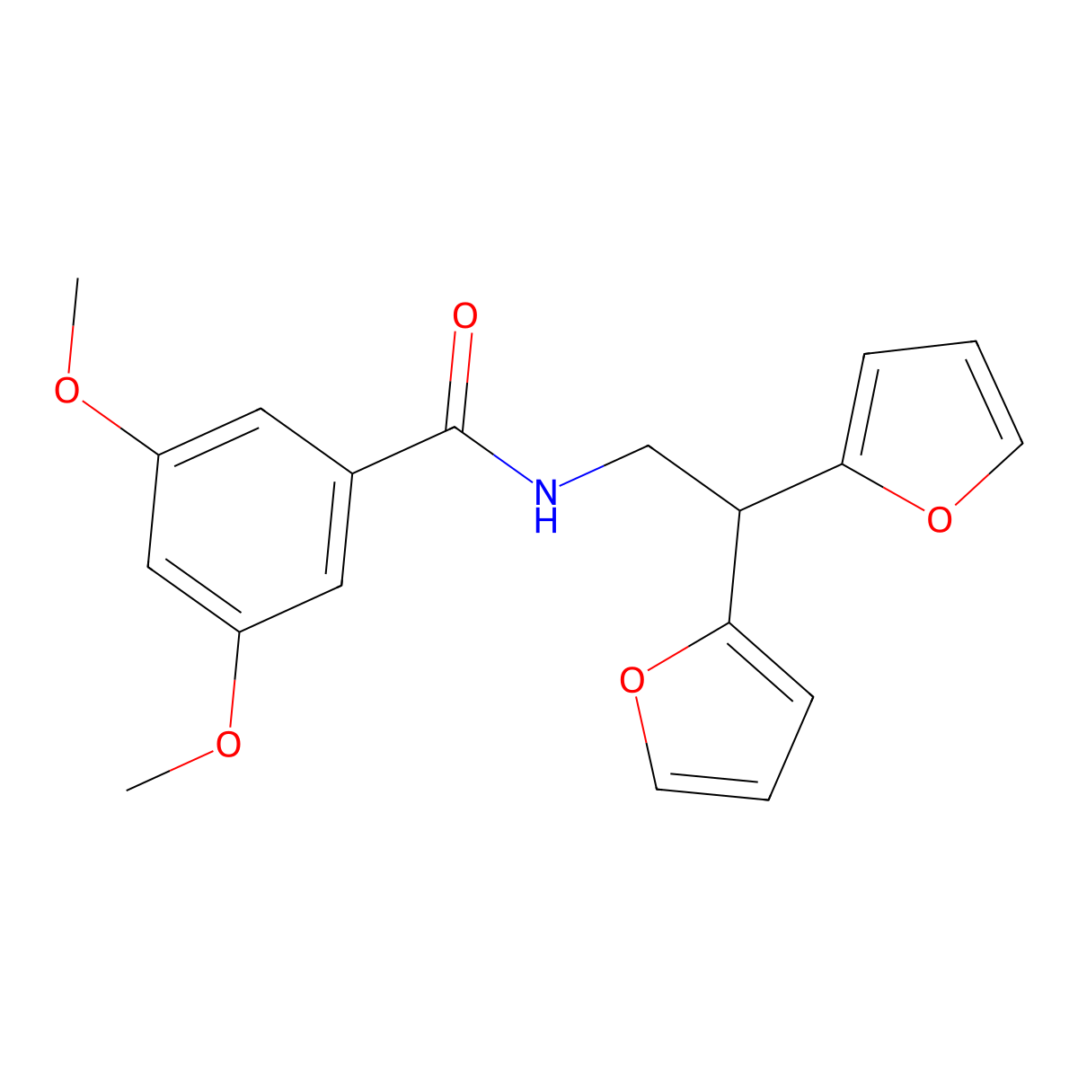 N-[2,2-bis(furan-2-yl)ethyl]-3,5-dimethoxybenzamide molecular structure, CAS 2309803-09-4