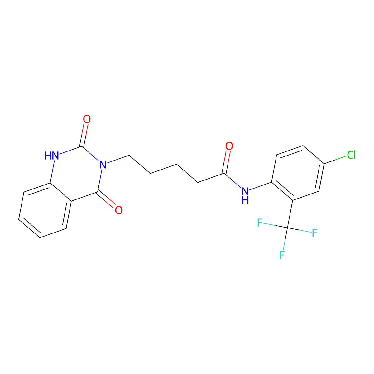 N-(4-chloro-2-(trifluoromethyl)phenyl)-5-(2,4-dioxo-1,4-dihydroquinazolin-3(2H)-yl)pentanamide molecular structure, CAS 2309803-21-0