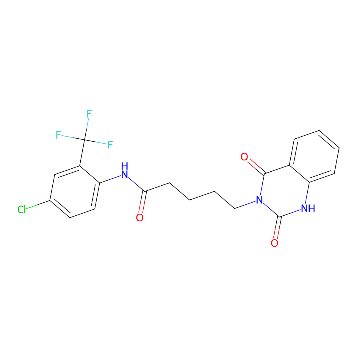 N-(4-chloro-2-(trifluoromethyl)phenyl)-5-(2,4-dioxo-1,4-dihydroquinazolin-3(2H)-yl)pentanamide molecular structure, CAS 2309803-21-0
