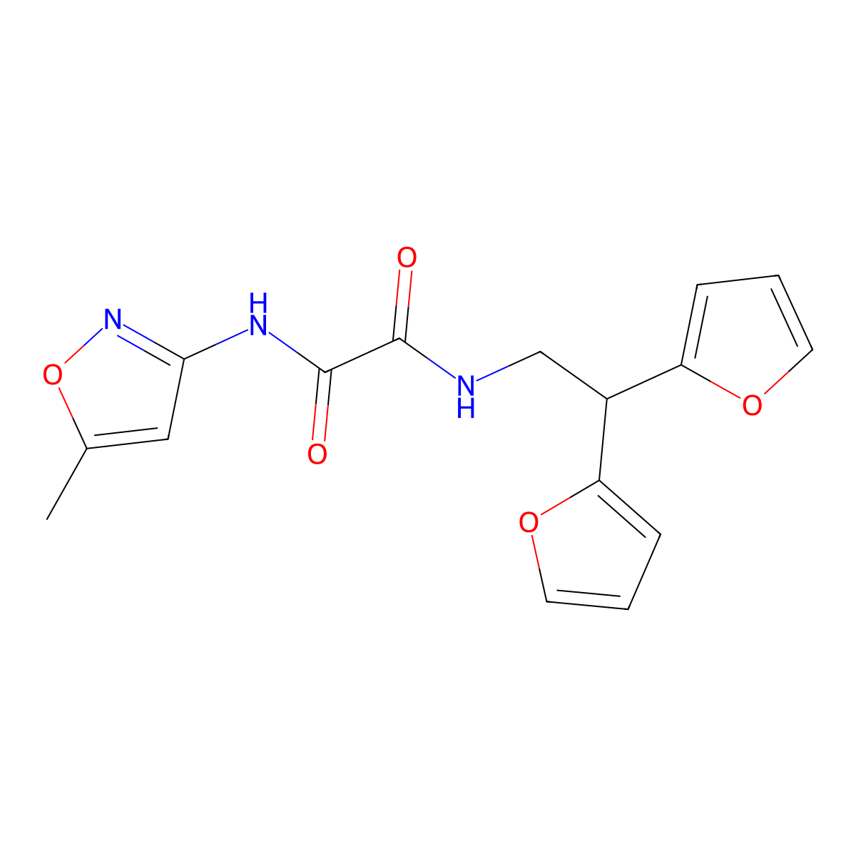 N1-(2,2-di(furan-2-yl)ethyl)-N2-(5-methylisoxazol-3-yl)oxalamide molecular structure, CAS 2309803-27-6