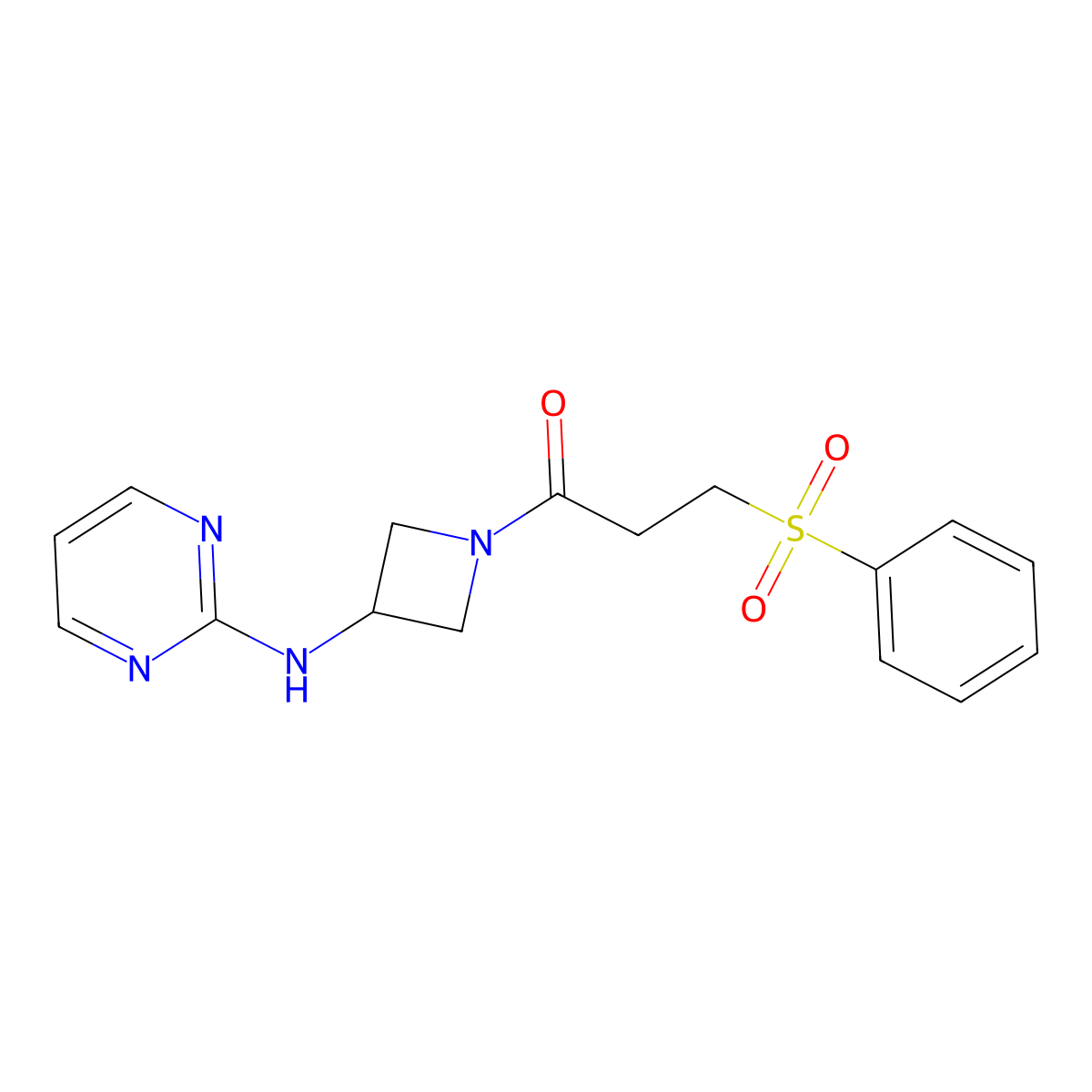 3-(Phenylsulfonyl)-1-(3-(pyrimidin-2-ylamino)azetidin-1-yl)propan-1-one molecular structure, CAS 2309803-49-2