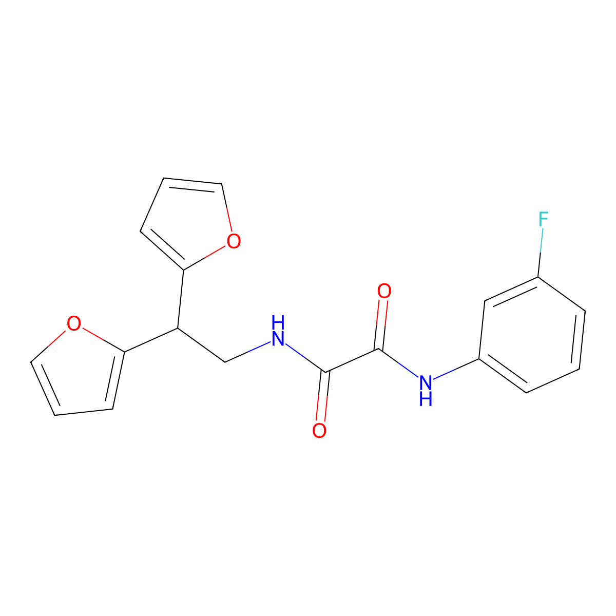 N1-(2,2-di(furan-2-yl)ethyl)-N2-(3-fluorophenyl)oxalamide molecular structure, CAS 2309803-75-4