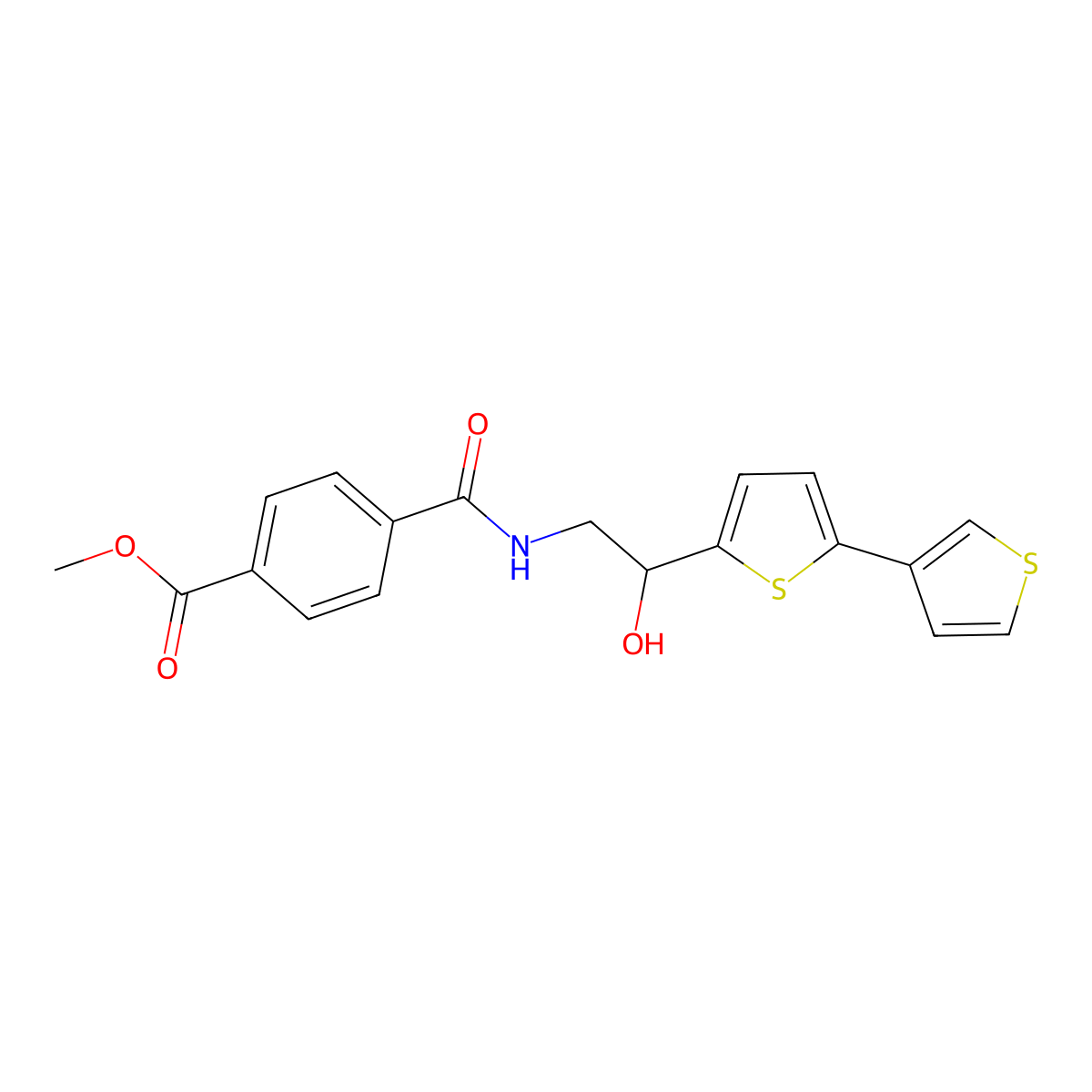 Methyl 4-[(2-{[2,3'-bithiophene]-5-yl}-2-hydroxyethyl)carbamoyl]benzoate molecular structure, CAS 2309803-91-4