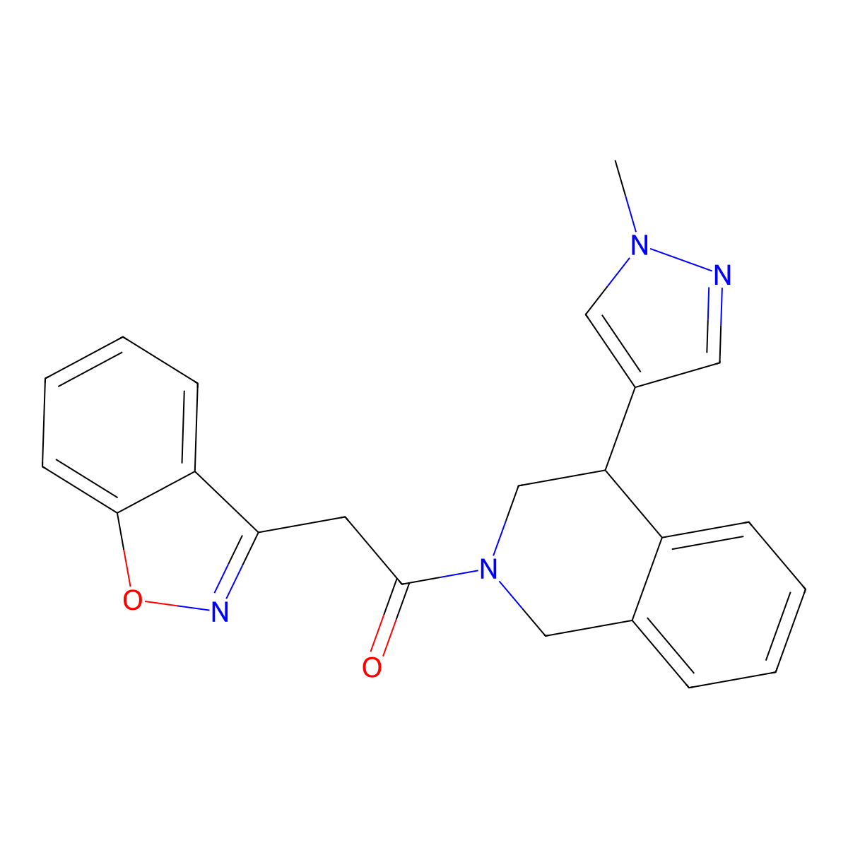 2-(benzo[d]isoxazol-3-yl)-1-(4-(1-methyl-1H-pyrazol-4-yl)-3,4-dihydroisoquinolin-2(1H)-yl)ethanone molecular structure, CAS 2309804-04-2