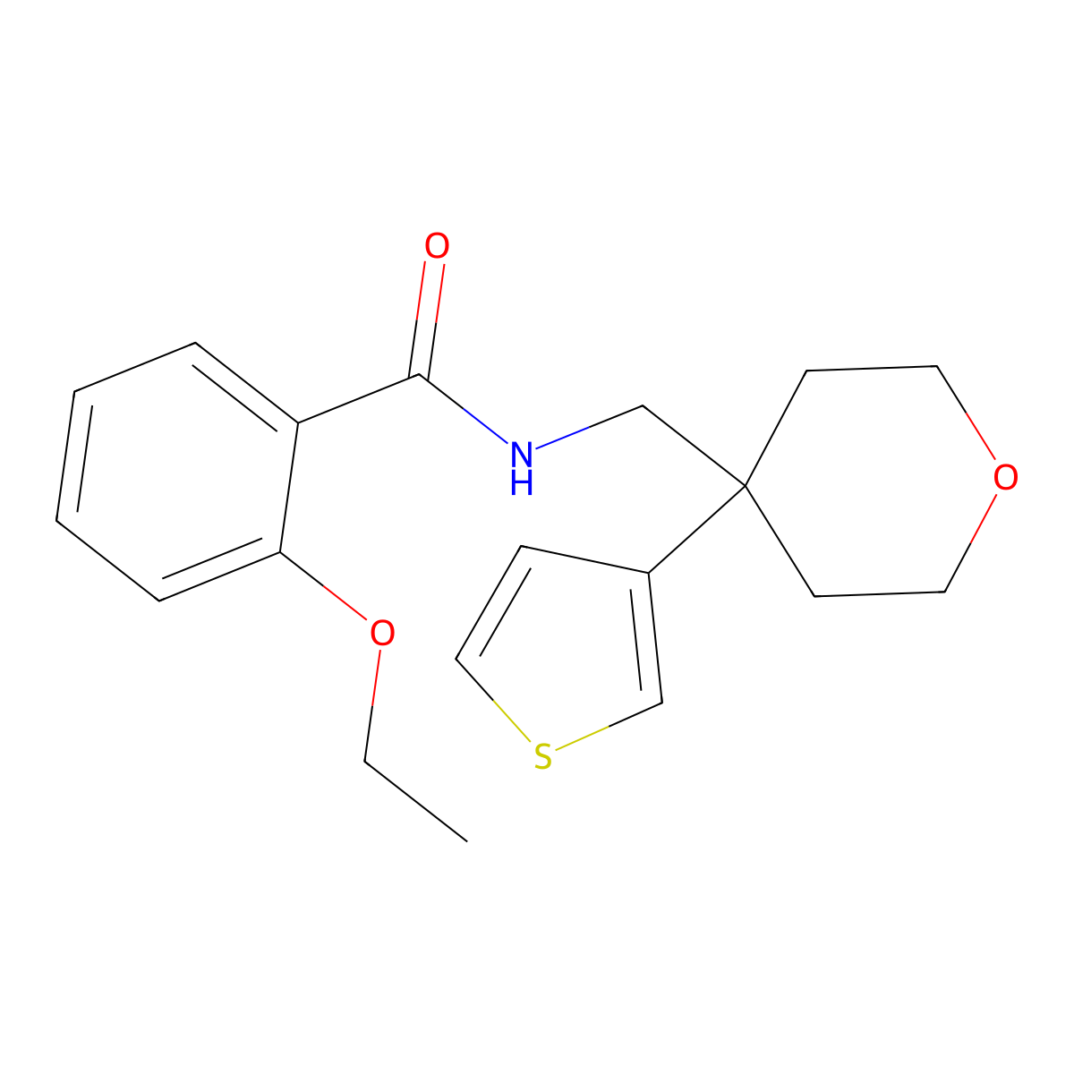 2-ethoxy-N-{[4-(thiophen-3-yl)oxan-4-yl]methyl}benzamide molecular structure, CAS 2309804-36-0