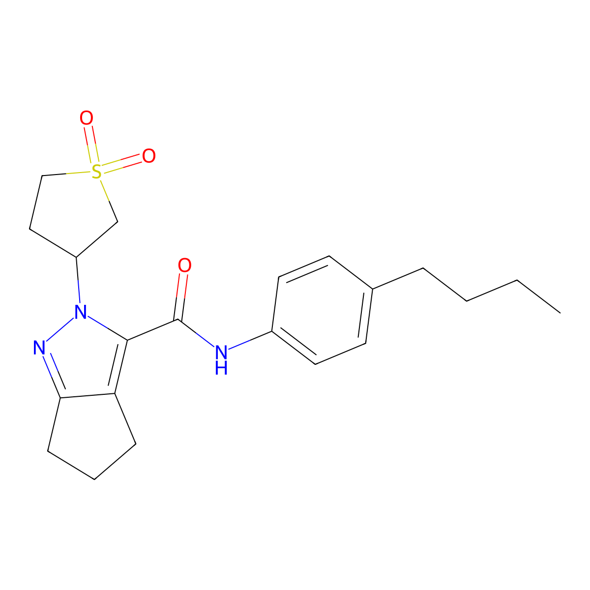 N-(4-butylphenyl)-2-(1,1-dioxidotetrahydrothiophen-3-yl)-2,4,5,6-tetrahydrocyclopenta[c]pyrazole-3-carboxamide molecular structure, CAS 2309804-50-8