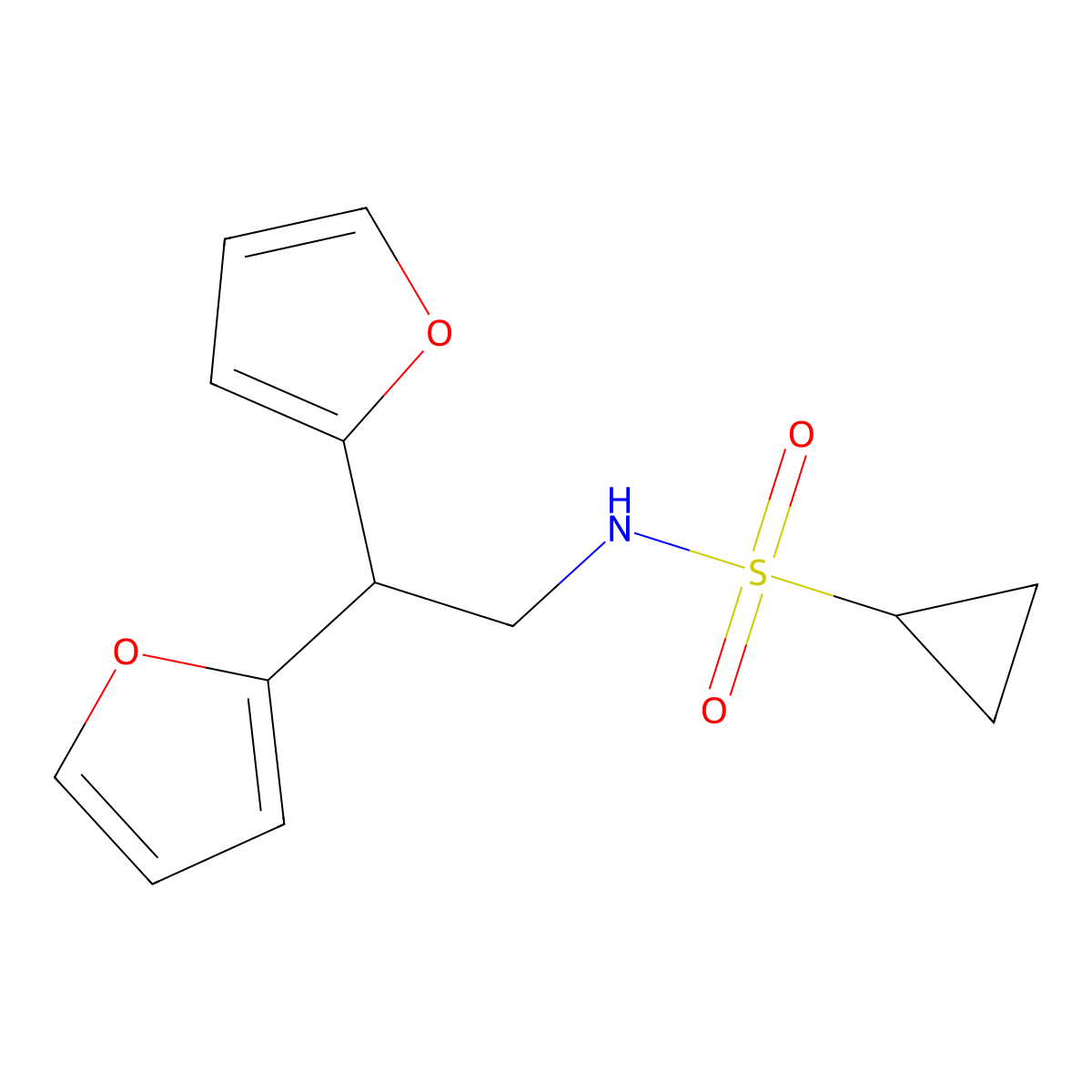 N-[2,2-bis(furan-2-yl)ethyl]cyclopropanesulfonamide molecular structure, CAS 2309804-59-7