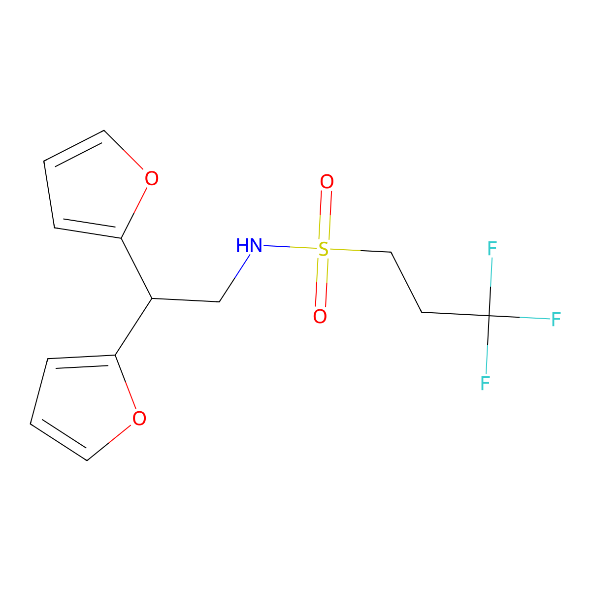 N-[2,2-bis(furan-2-yl)ethyl]-3,3,3-trifluoropropane-1-sulfonamide molecular structure, CAS 2309805-12-5
