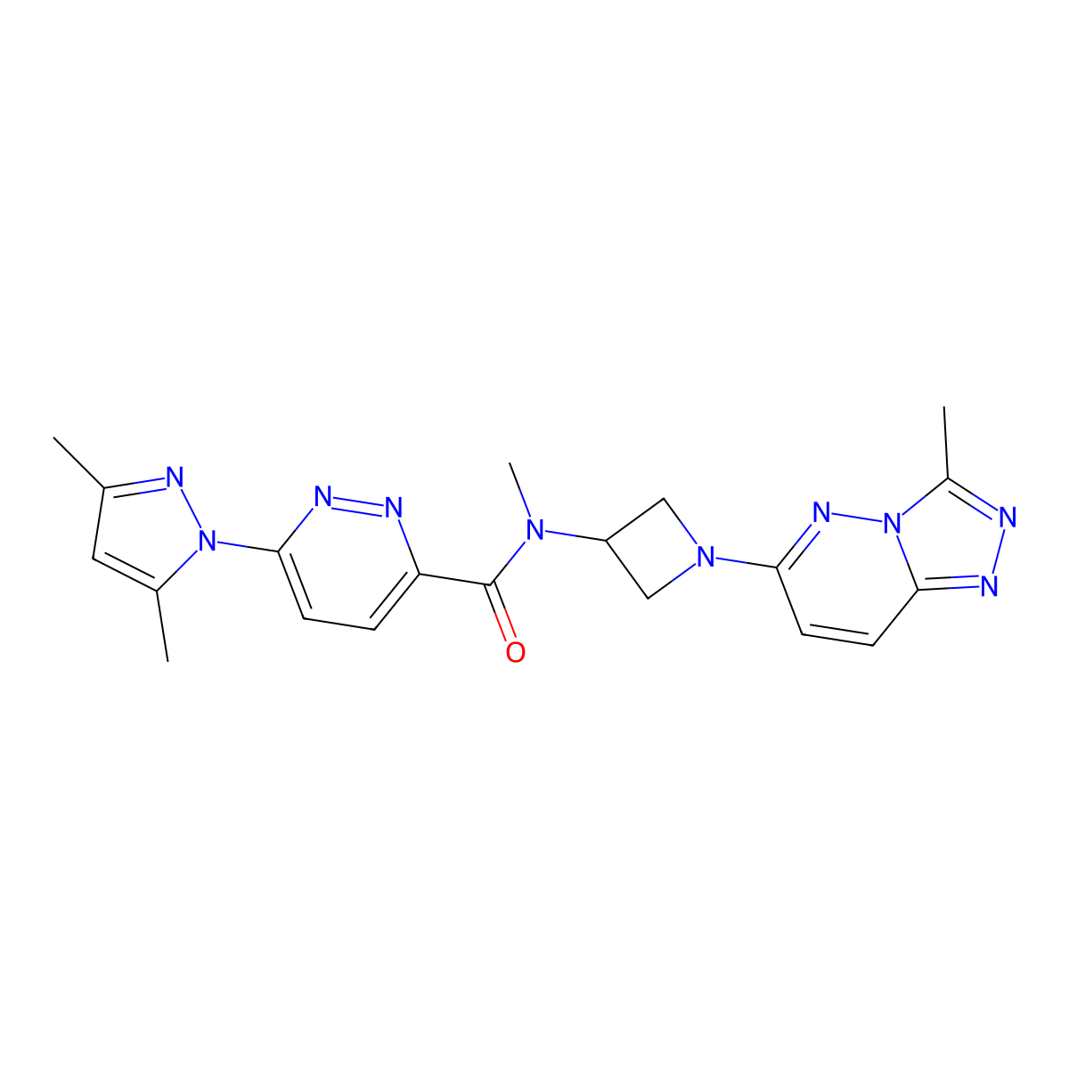6-(3,5-dimethyl-1H-pyrazol-1-yl)-N-methyl-N-(1-(3-methyl-[1,2,4]triazolo[4,3-b]pyridazin-6-yl)azetidin-3-yl)pyridazine-3-carboxamide molecular structure, CAS 2309805-30-7