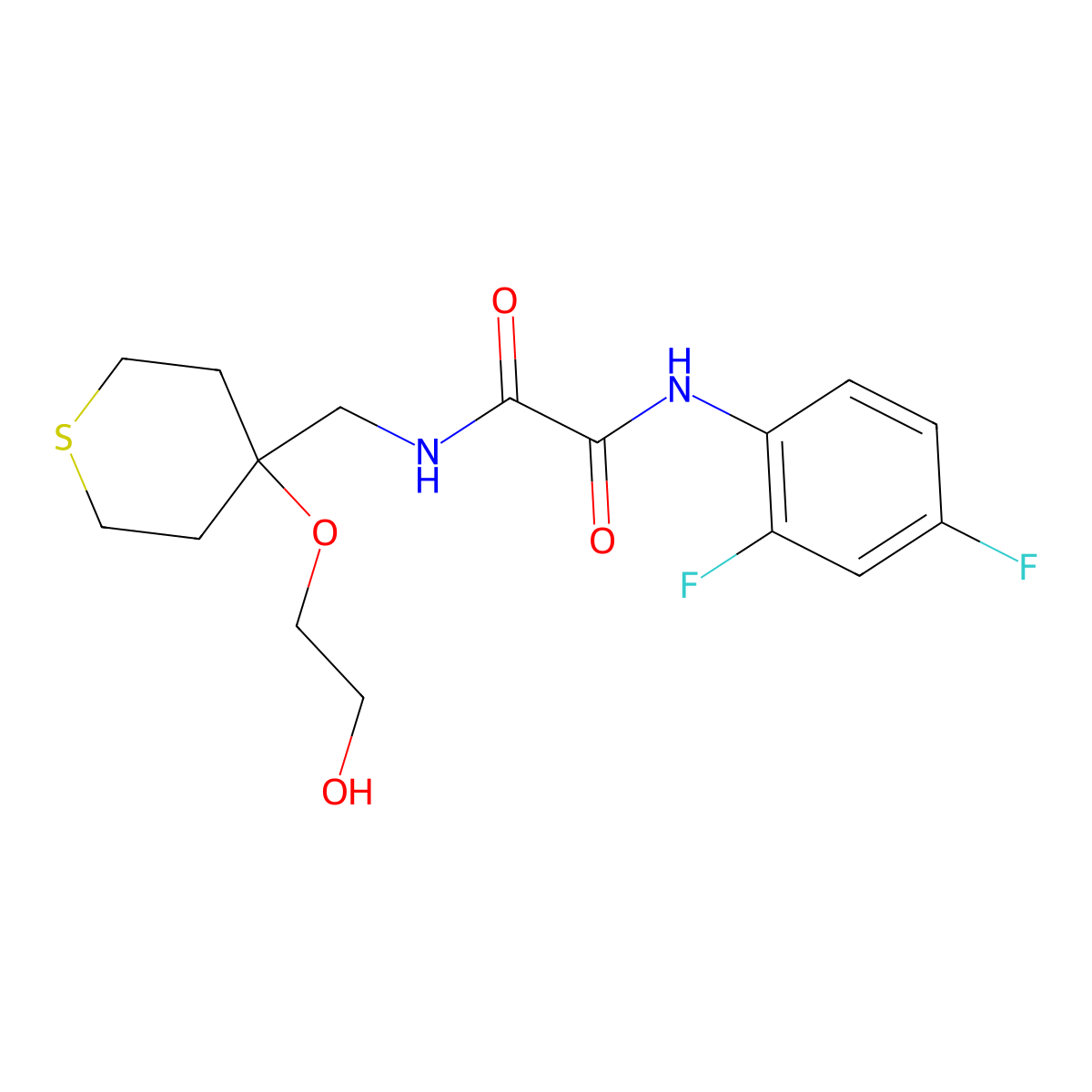 N-(2,4-difluorophenyl)-N'-{[4-(2-hydroxyethoxy)thian-4-yl]methyl}ethanediamide molecular structure, CAS 2309805-45-4
