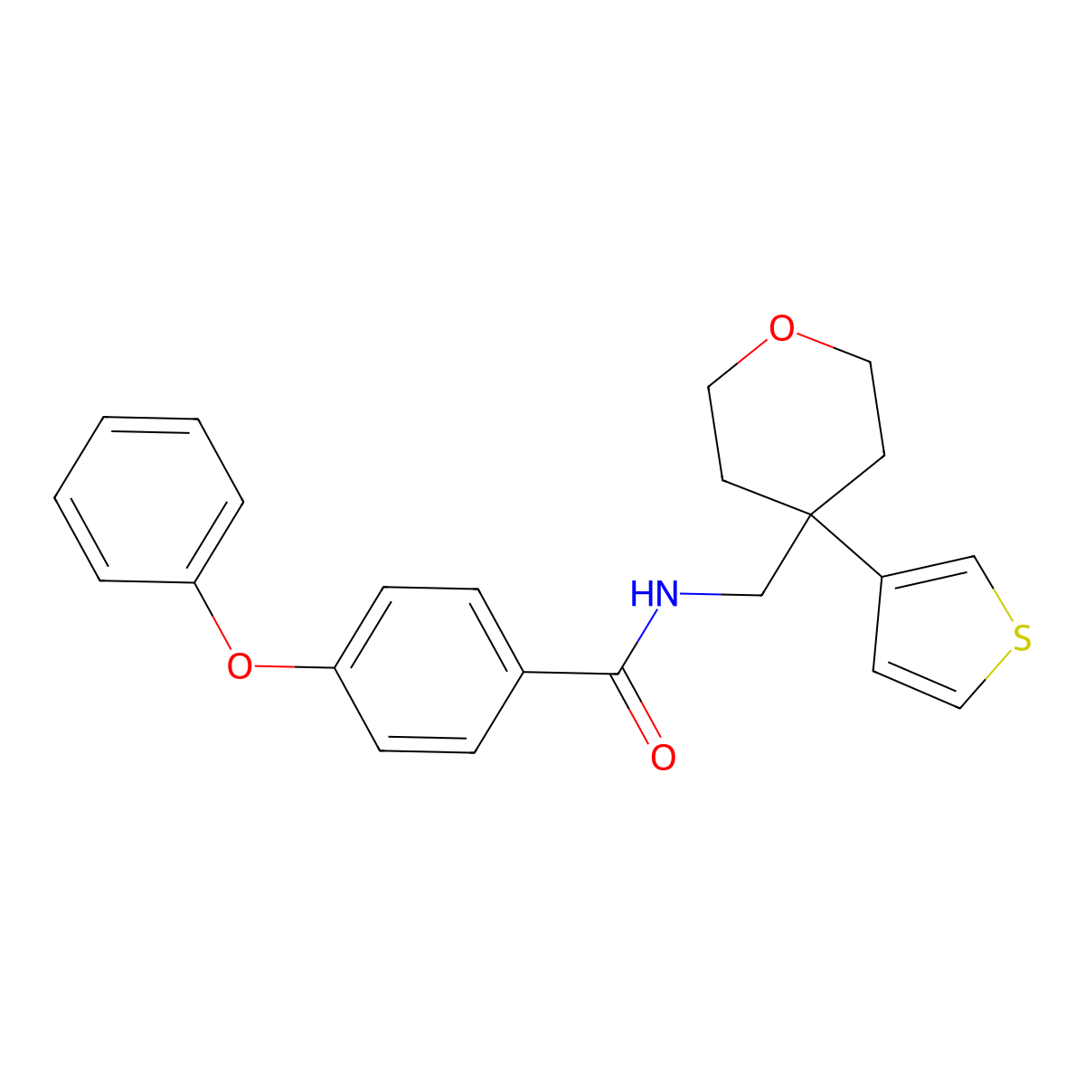 4-phenoxy-N-{[4-(thiophen-3-yl)oxan-4-yl]methyl}benzamide molecular structure, CAS 2309825-37-2