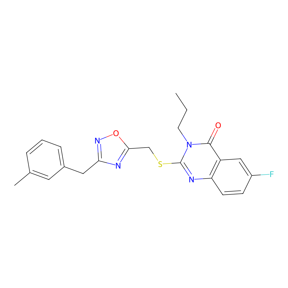 6-Fluoro-2-[({3-[(3-methylphenyl)methyl]-1,2,4-oxadiazol-5-yl}methyl)sulfanyl]-3-propyl-3,4-dihydroquinazolin-4-one molecular structure, CAS 2309825-78-1