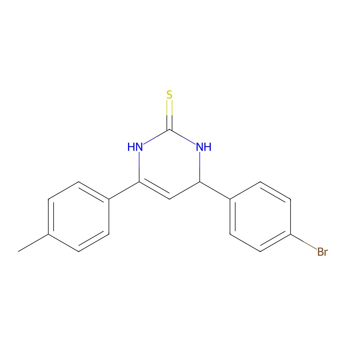 4-(4-Bromophenyl)-6-(4-methylphenyl)-1,2,3,4-tetrahydropyrimidine-2-thione molecular structure, CAS 2309825-87-2