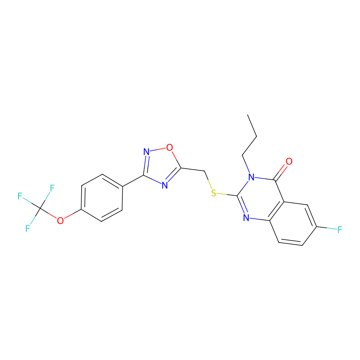 6-Fluoro-3-propyl-2-[({3-[4-(trifluoromethoxy)phenyl]-1,2,4-oxadiazol-5-yl}methyl)sulfanyl]-3,4-dihydroquinazolin-4-one molecular structure, CAS 2309825-93-0